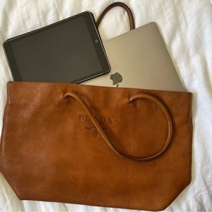 Prada Milano Dal 1913 Womens Brown Leather Tote Handbag